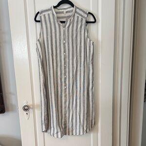 Eileen Fisher Gray and White Striped Sleeveless Dress